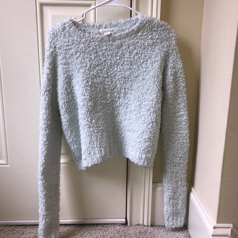 Light blue fuzzy cropped sweater